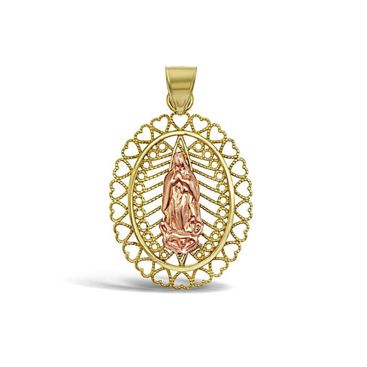 14K Two Tone Gold Virgin Mary Oval Pendant
