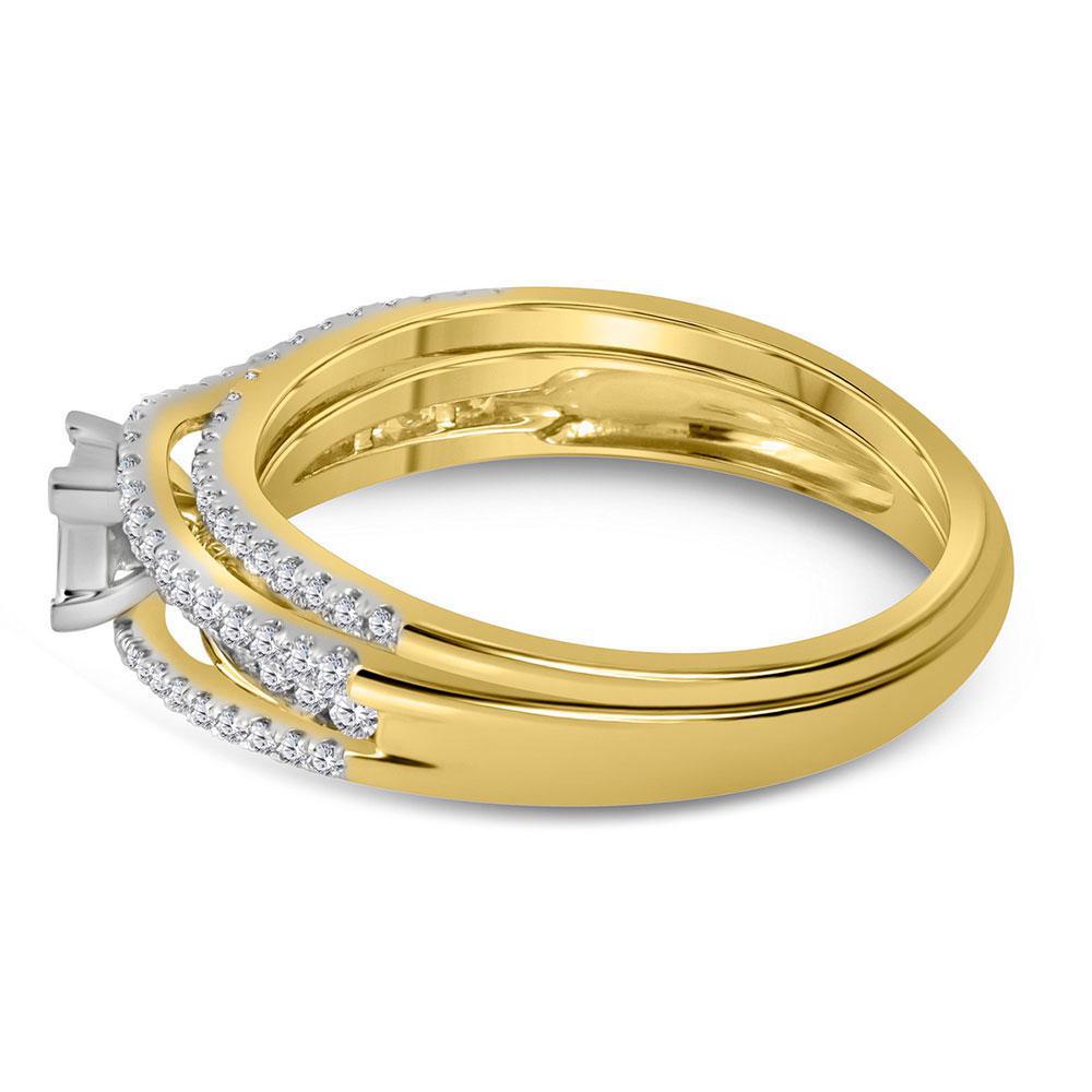 0.50cttw Diamond Princess / Round Bridal Wedding Ring Set 10k Yellow Gold