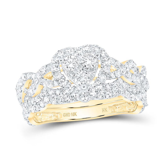 1.24ctw Diamond Bridal Set Heart Halo Engagement Ring 10K Yellow Gold