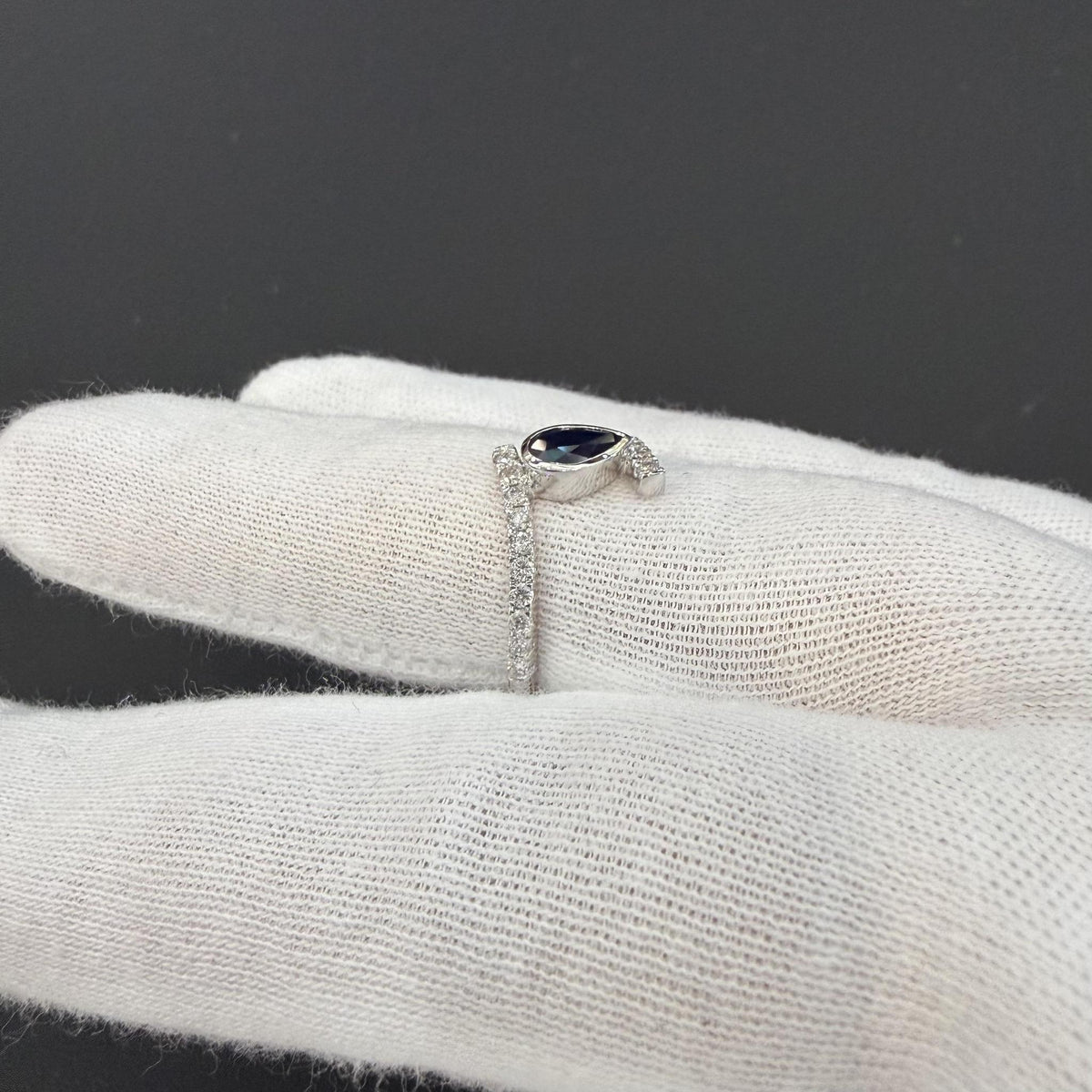 Natural Blue Sapphire & Diamond Bypass Ring 14K White Gold