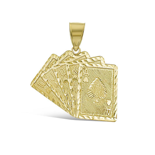 Royal Flush Pocker Cards Pendant 10k Yellow Gold Charm 1.8"