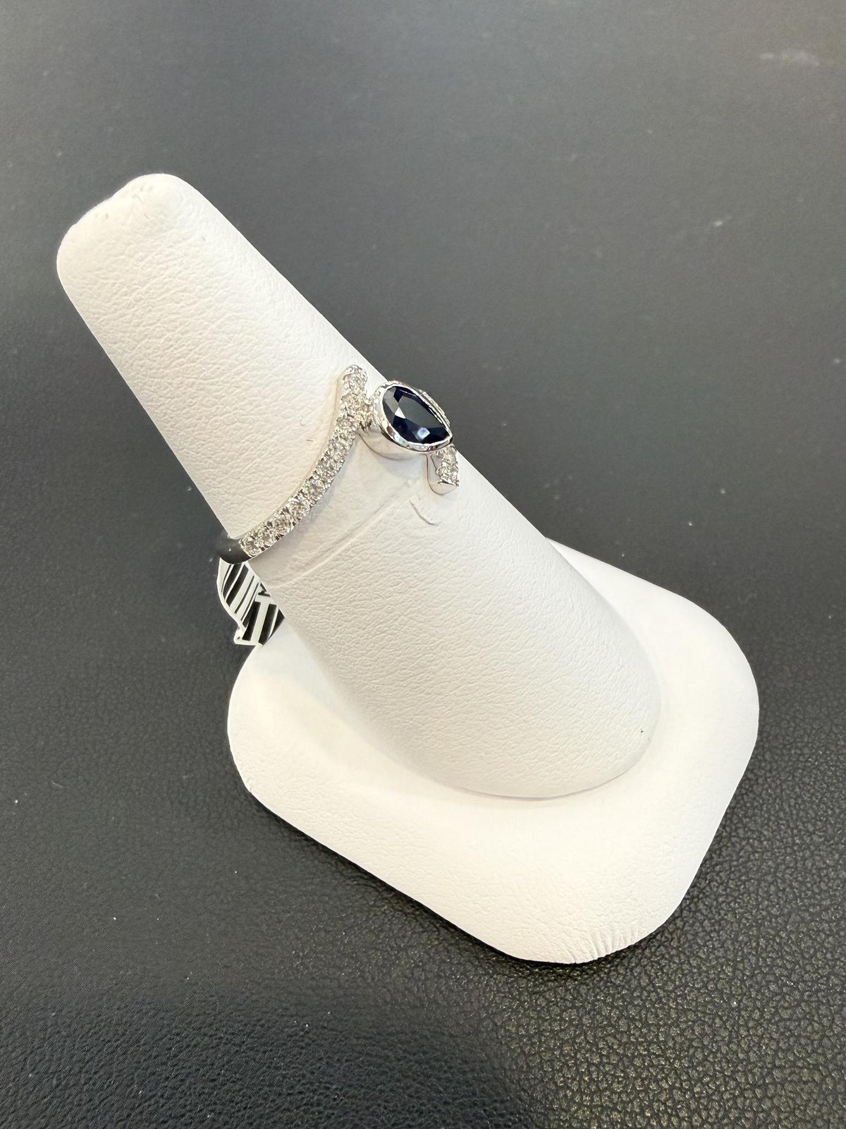 Natural Blue Sapphire & Diamond Bypass Ring 14K White Gold