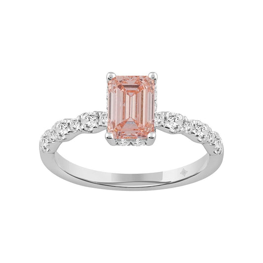 1.50 cttw Lab Grown Pink Emerald Diamond Engagement Ring 14k White Gold