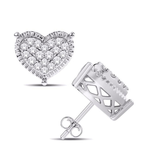 0.50cttw Diamond Heart Stud Earrings 10k White Gold Screw Back