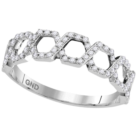 0.25 cttw Diamond Stackable Polygon Woven Women Band Ring 10k White Gold