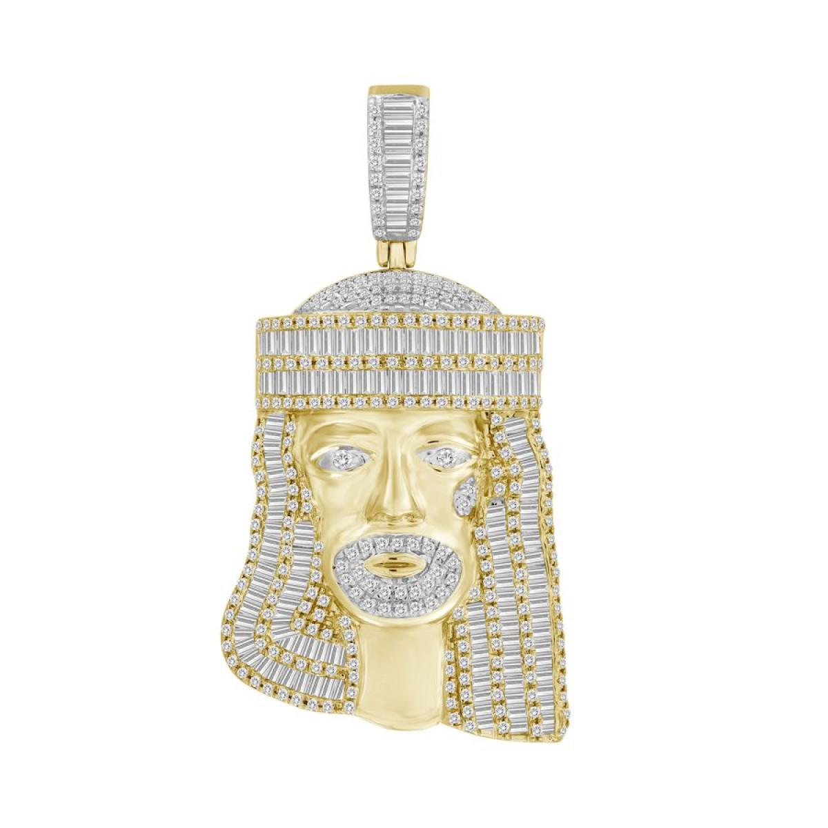 1.50 Cttw Baguette Diamond Jesus Mens Charm Pendant 10k Yellow Gold