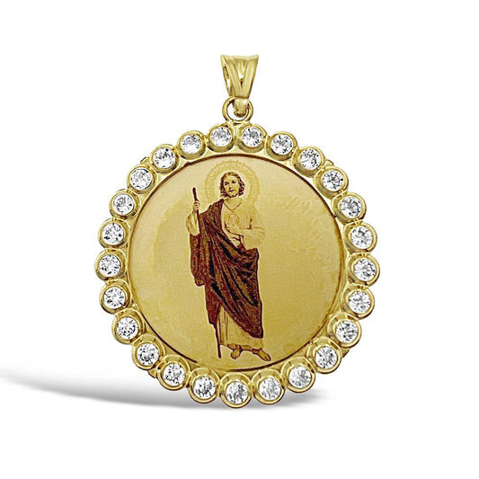 14k Yellow Gold Jesus Christ Pendant Charm Round 1.2"