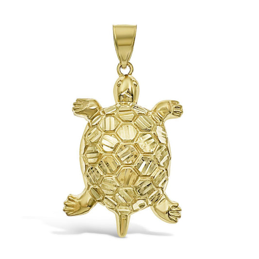 10k Yellow Gold Turtle Pendant Charm 2"