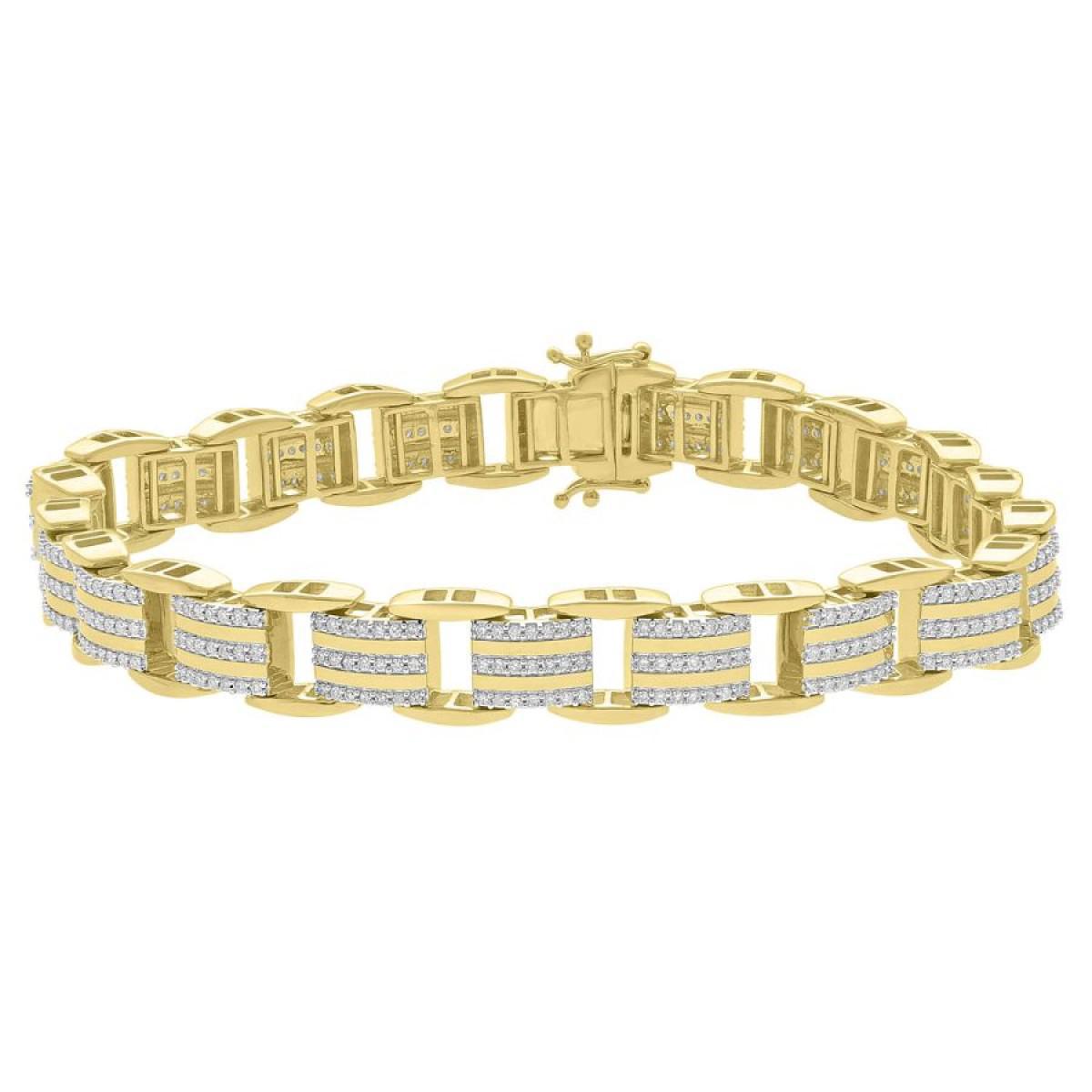 2 Cttw Diamond Mens Rail Road Link Bracelet 10k Yellow Gold