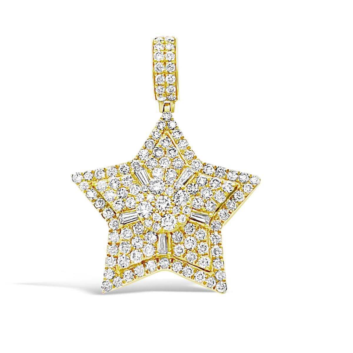 5.30 Ctw Diamond Star Pendant Mens Charm 14k Yellow Gold