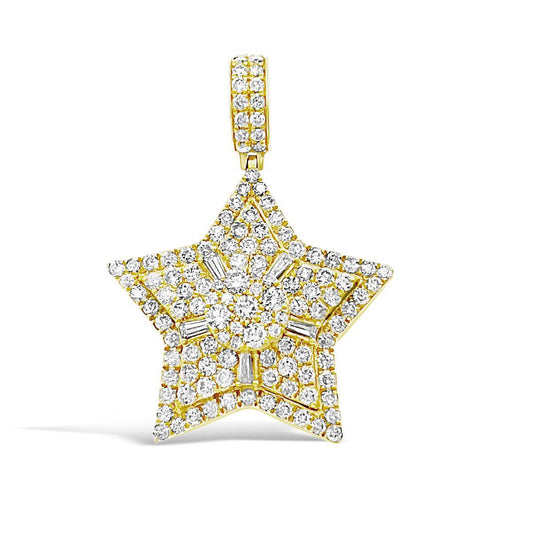 5.30 Ctw Diamond Star Pendant Mens Charm 14k Yellow Gold
