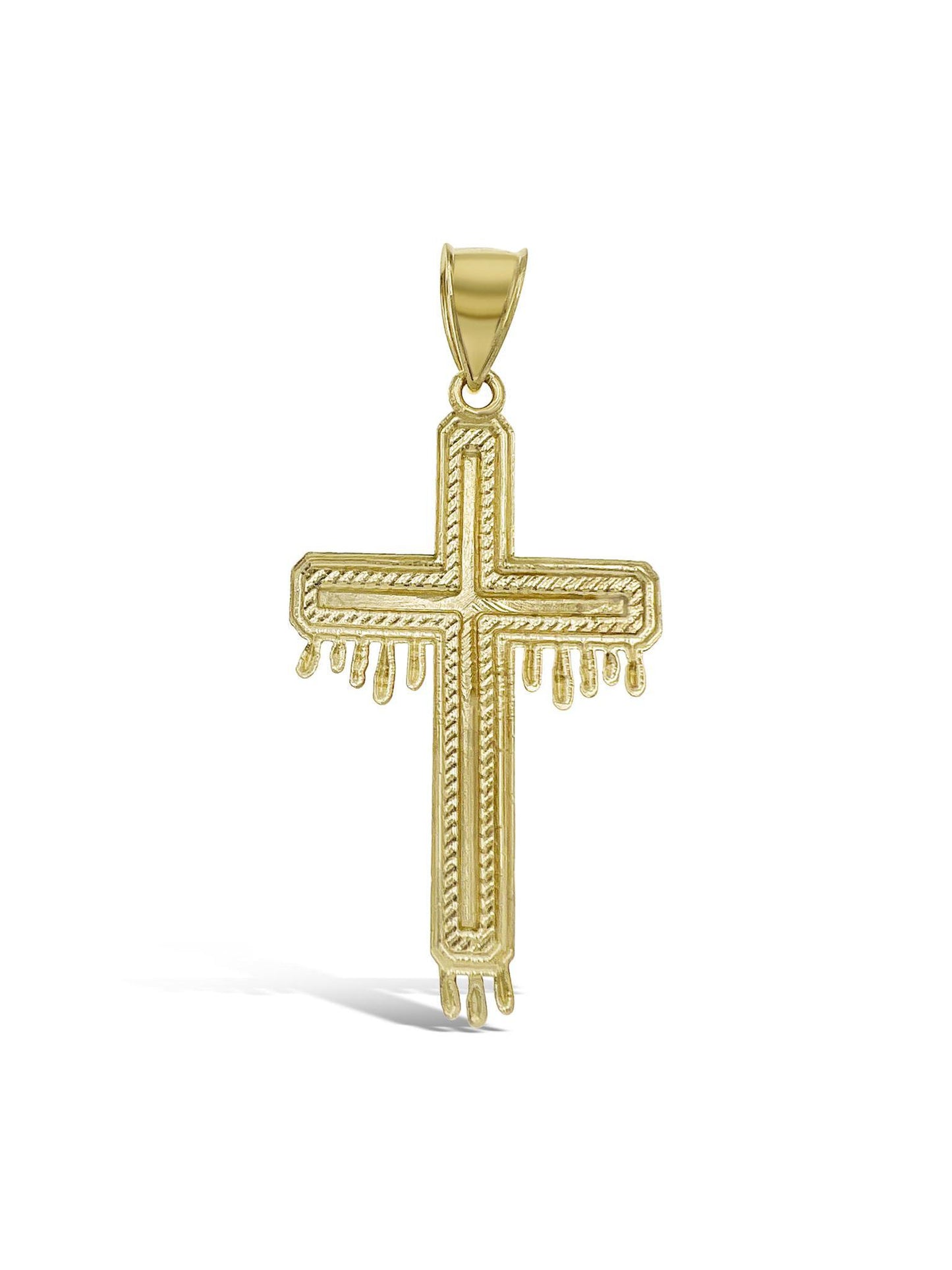 Cross Dripping Charm Mens Pendant 10k Yellow Gold