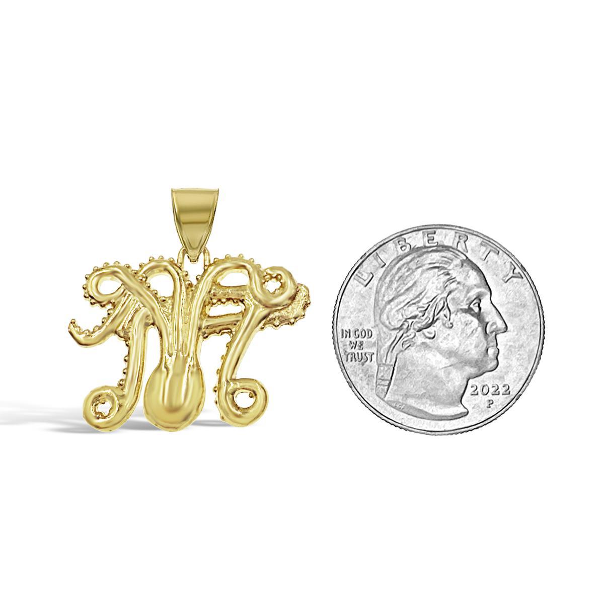 14K Yellow Gold Octopus Tentacle Pendant Charm 1 inch