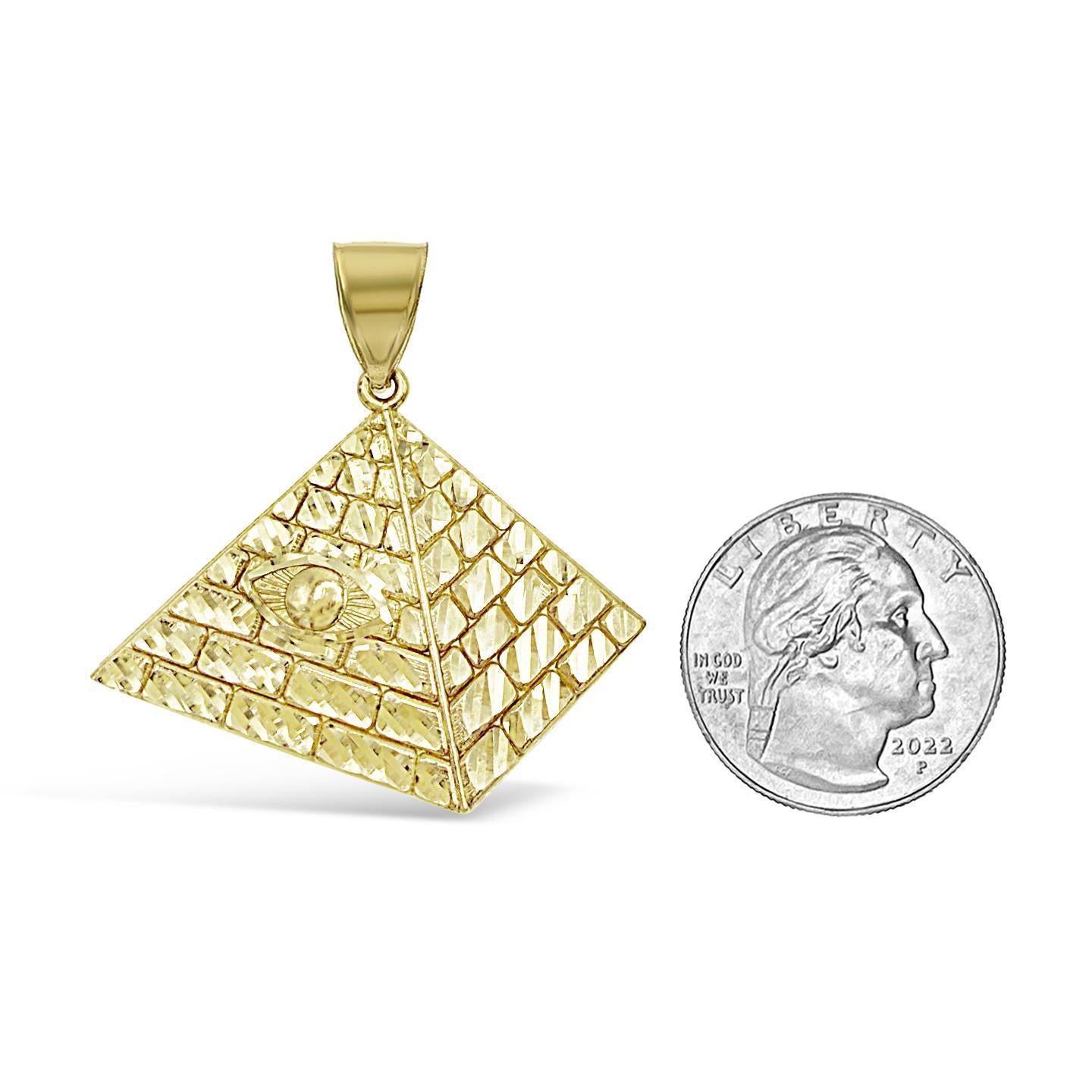 10k Gold Pyramid All-Seeing Eye Illuminati Pendant Egyptian Style Charm 1.7 inch