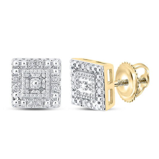 Diamond Square Stud Earrings 10K Yellow Gold