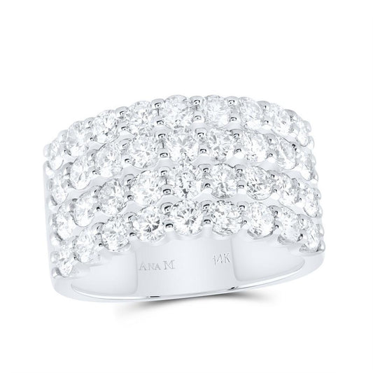 2 Ctw Round Diamond Anniversary Womens 4 Row Band Ring 14k White Gold