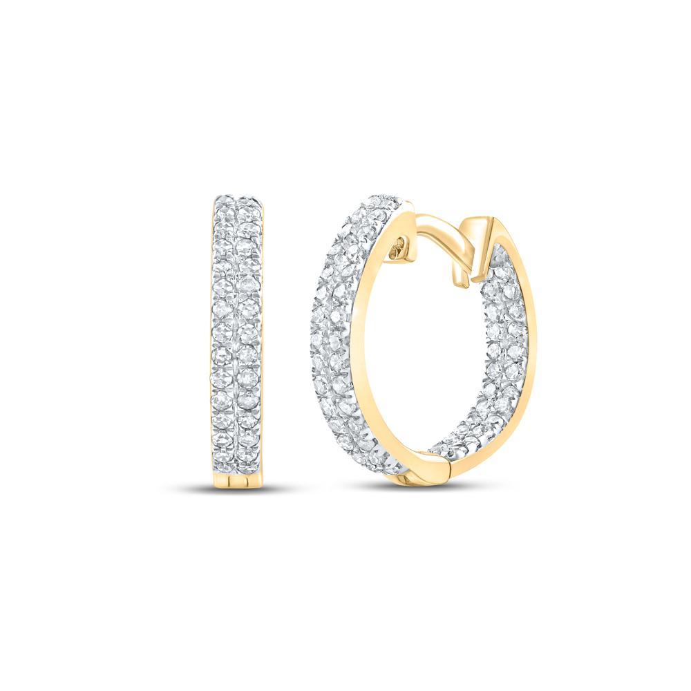 Diamond Huggie Hoop Earrings 10K Yellow Gold Womens