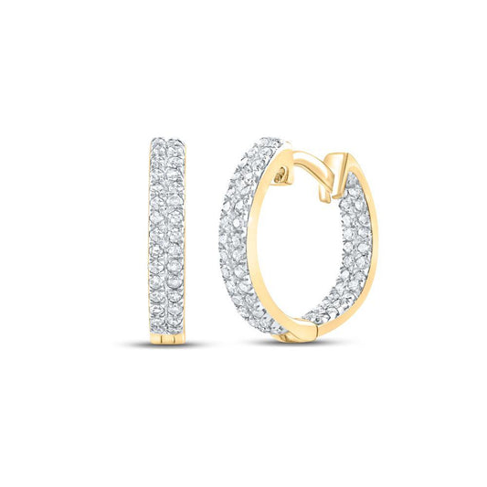 0.20ctw Diamond Hoop Earrings Inside Out 10K Yellow Gold
