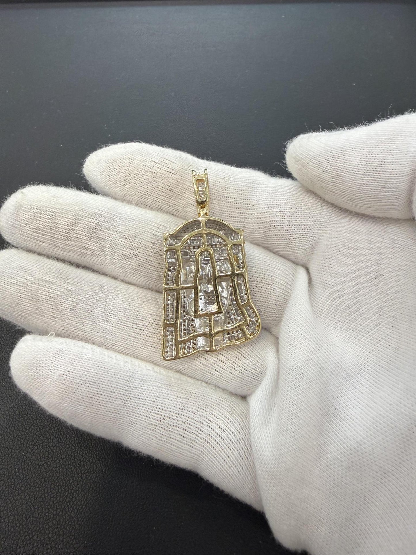 1.50ctw Diamond Jesus Head Baguette Pendant 10K Yellow Gold