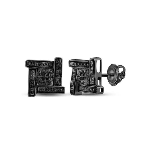 Diamond Black Square Mens Stud Earrings 925 Sterling Silver