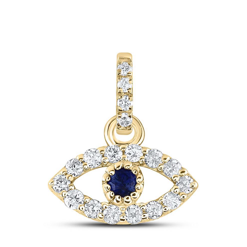 Diamond & Natural Sapphire EPendant Charm 14k Yellow Gold