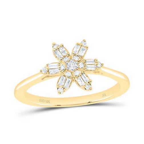 0.20ctw Diamond Baguette Flower Ring 10K Yellow Gold