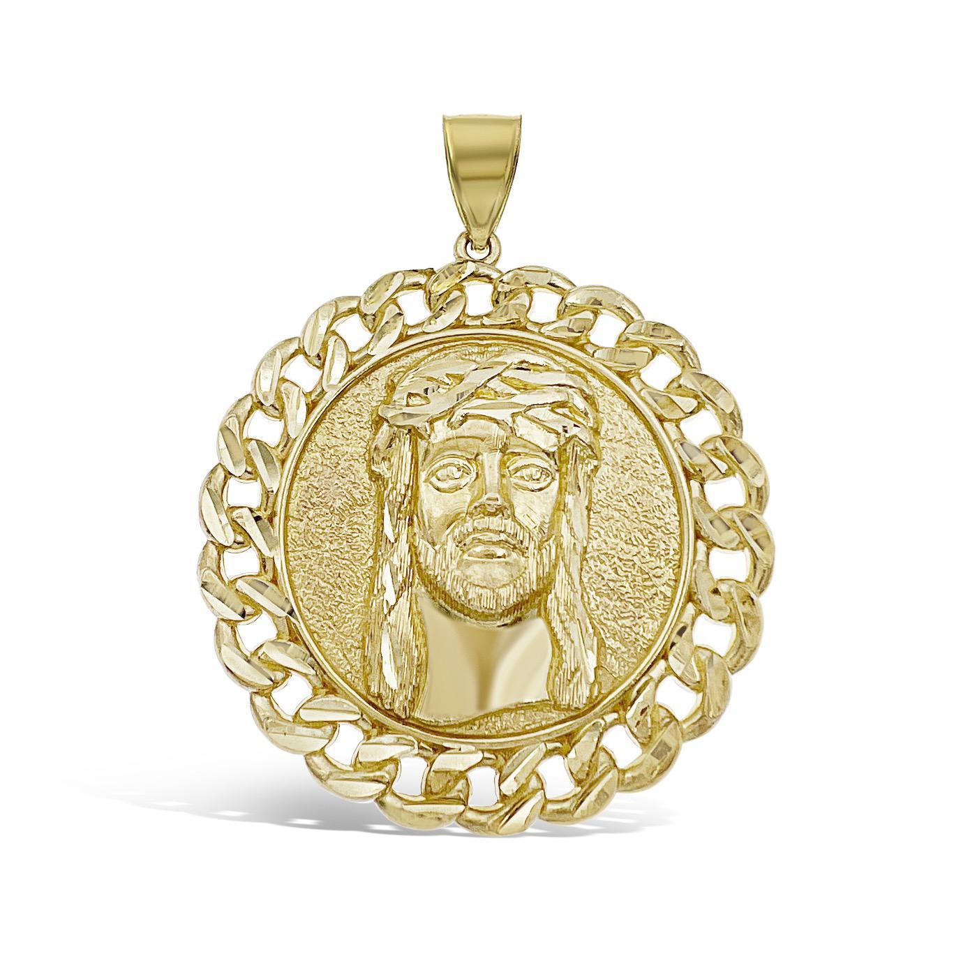 Jesus Head Pendant 10k Gold Men's Round Charm 2.3"