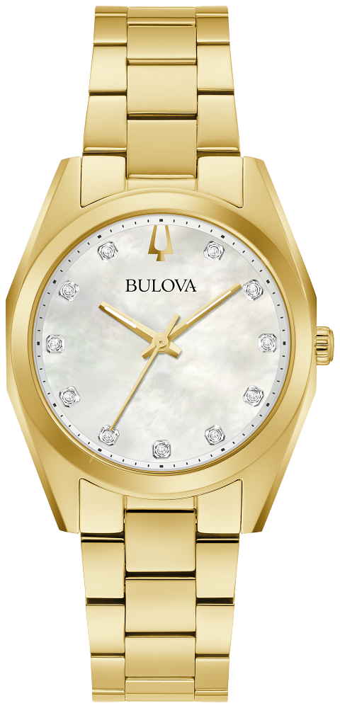 Bulova Surveyor Diamond Gold Tone Mother-of-Pearl White Dial Womens Watch 97P172
