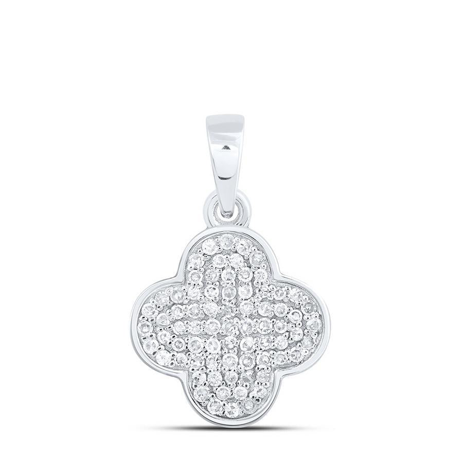 0.20cttw Diamond Round Clover Charm Pendant 10k White Gold