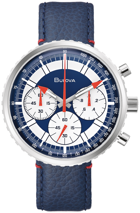 Bulova Archive Series Chronograph C Blue Leather Strap Watch 96A283