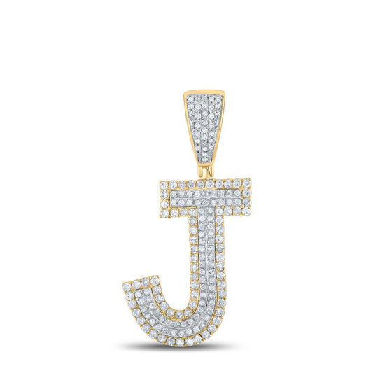 0.75 Cttw Round Diamond Letter Initial J Pendant Charm 10k Two-tone Gold