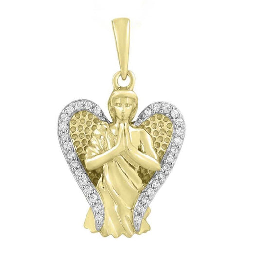 Diamond Praying Angel Charm Pendant 10k Yellow Gold
