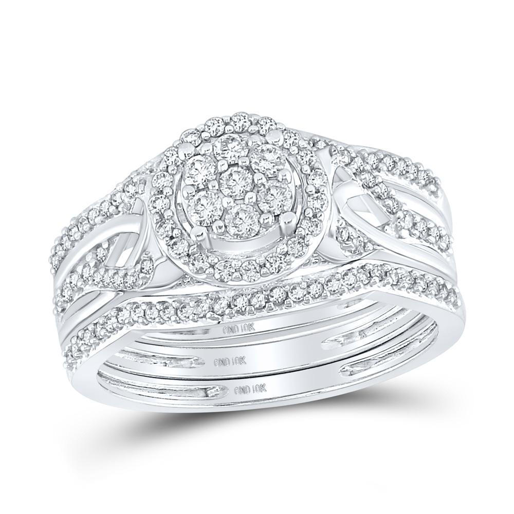 0.50ctw Round Diamond Wedding Three Ring Set Band 10k White Gold