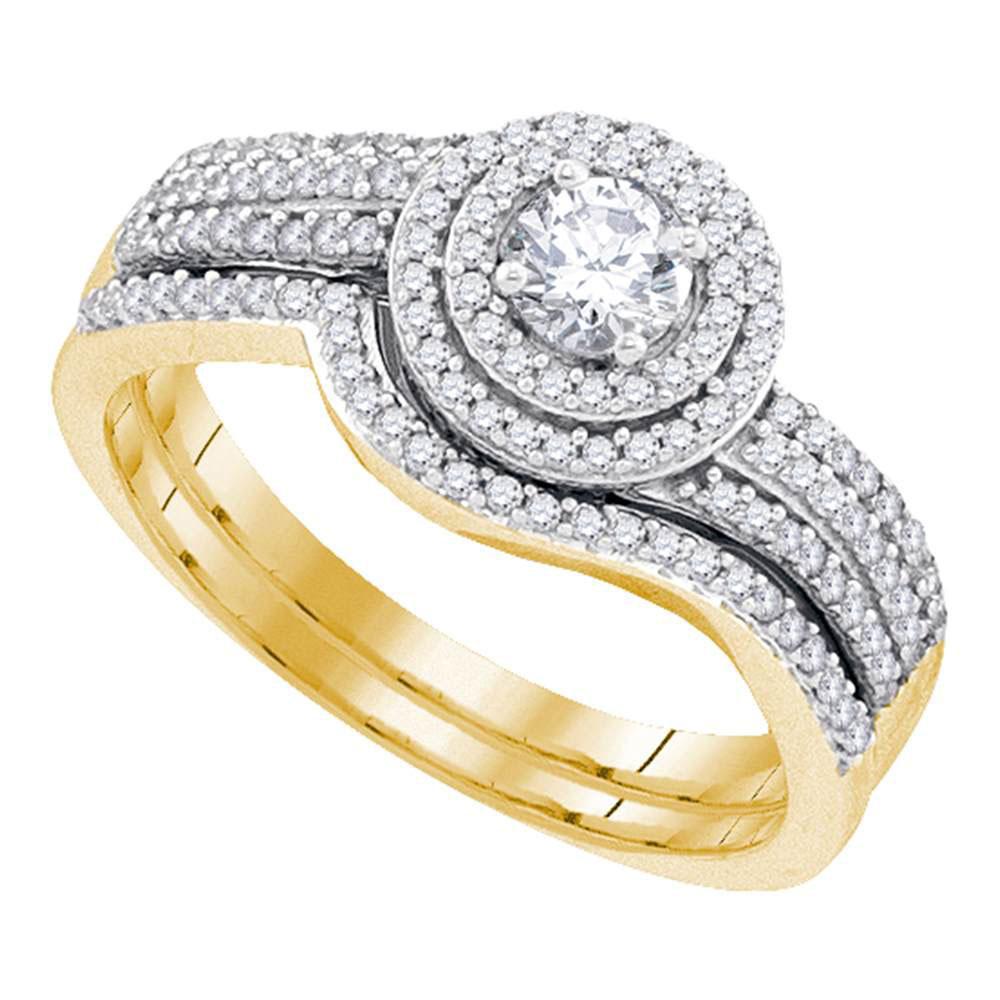 Diamond Crossover Halo Bridal Ring Set 10K Yellow Gold
