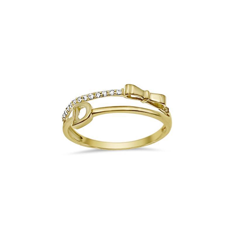 14K Yellow Gold CZ Split Shank Bow Horseshoe Ring