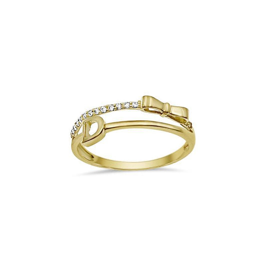 14K Yellow Gold CZ Split Shank Bow Horseshoe Ring