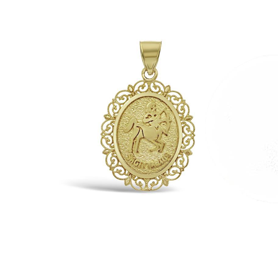 14k Yellow Gold Sagittarius Pendant Zodiac Star Sign Charm 1 inch