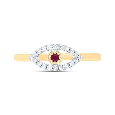 Natural Ruby Diamond Ring Evil Eye 10K Yellow Gold