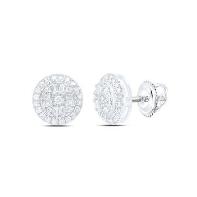 Diamond Round Stud Earrings 10k White Gold Screw Back