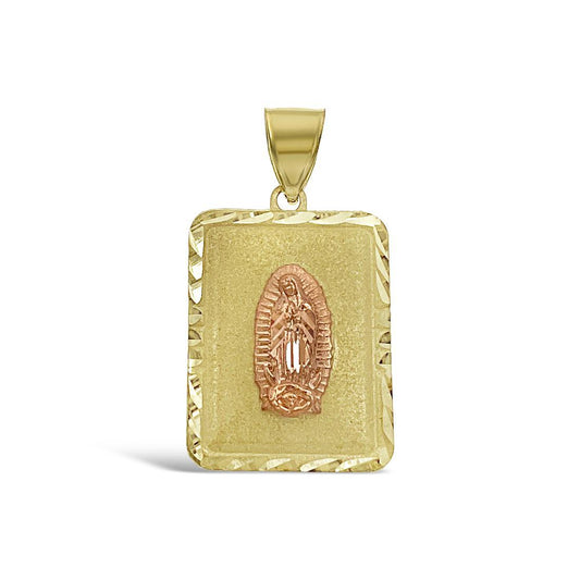 10k Yellow Rose Gold Virgin Mary Guadalupe Pendant 1.3"