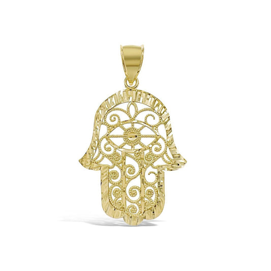 Hamsa Palm Pendant 10k Gold Charm 1.8"