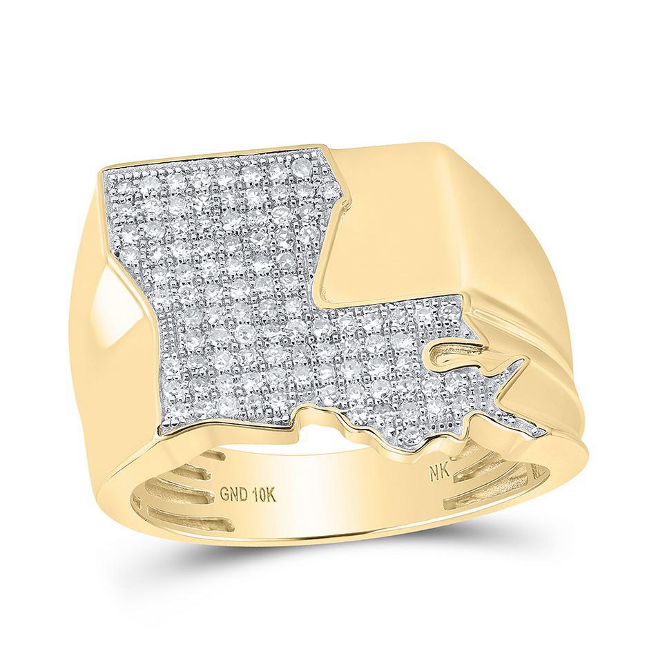 0.50cttw Diamond Louisiana Cluster Mens Ring 10k Yellow Gold Band