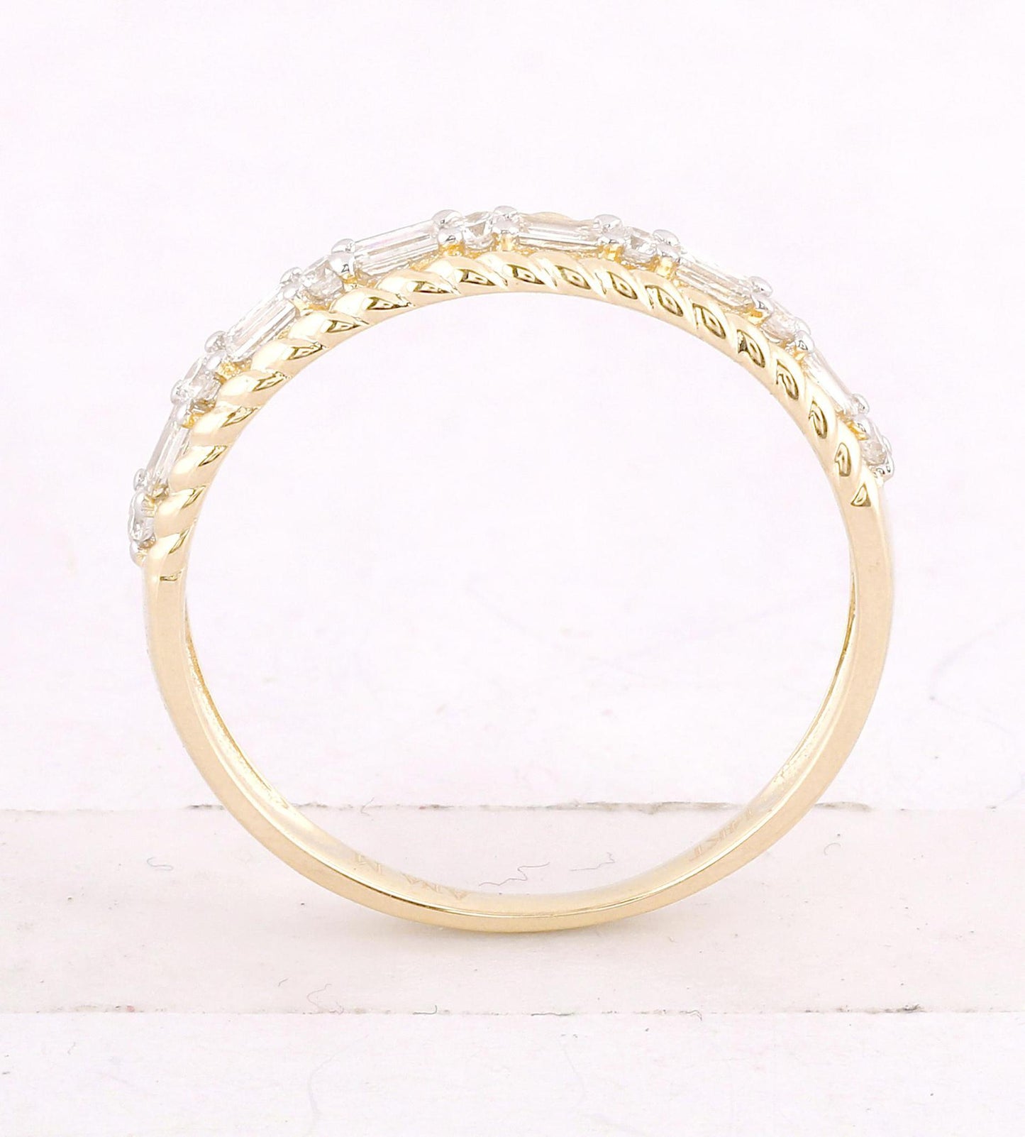 0.30ctw Baguette Diamond Womens Wedding Band Ring 14K Yellow Gold Rope Accent