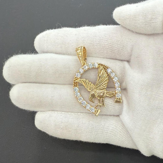 Eagle Circle Pendant 925 Sterling Silver Gold Plated