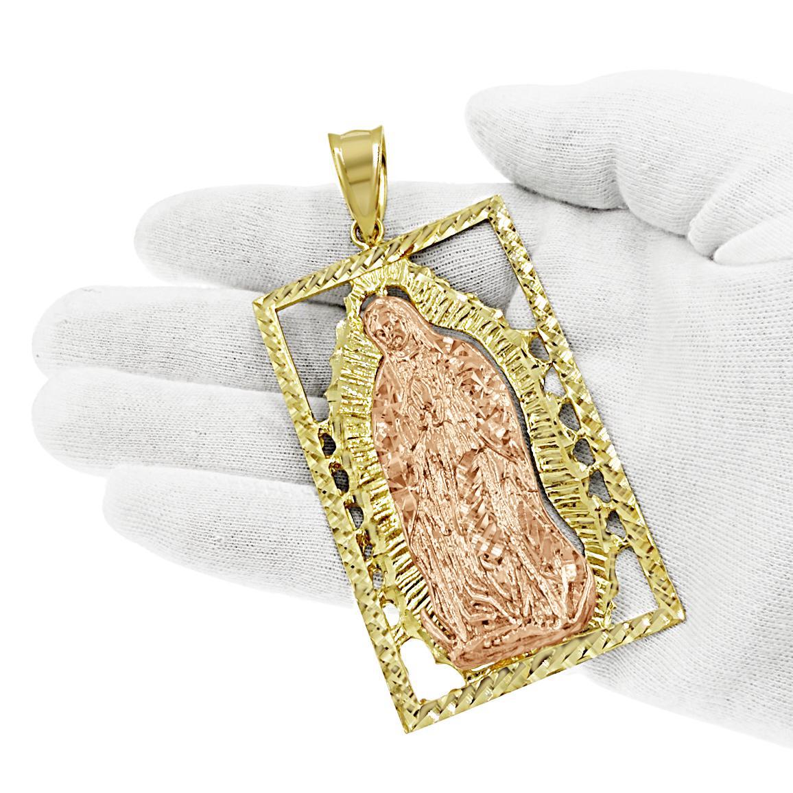 10K Yellow Rose Gold Virgin Mary Lady Guadalupe Pendant