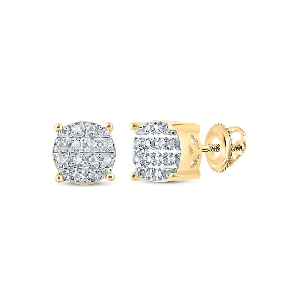 Diamond Round Stud Earrings 10K Yellow Gold Cluster Screw Back