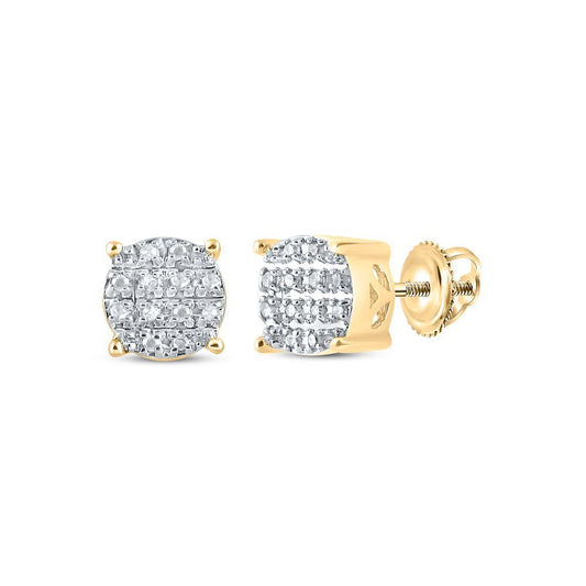 Diamond Round Stud Earrings 10K Yellow Gold Cluster