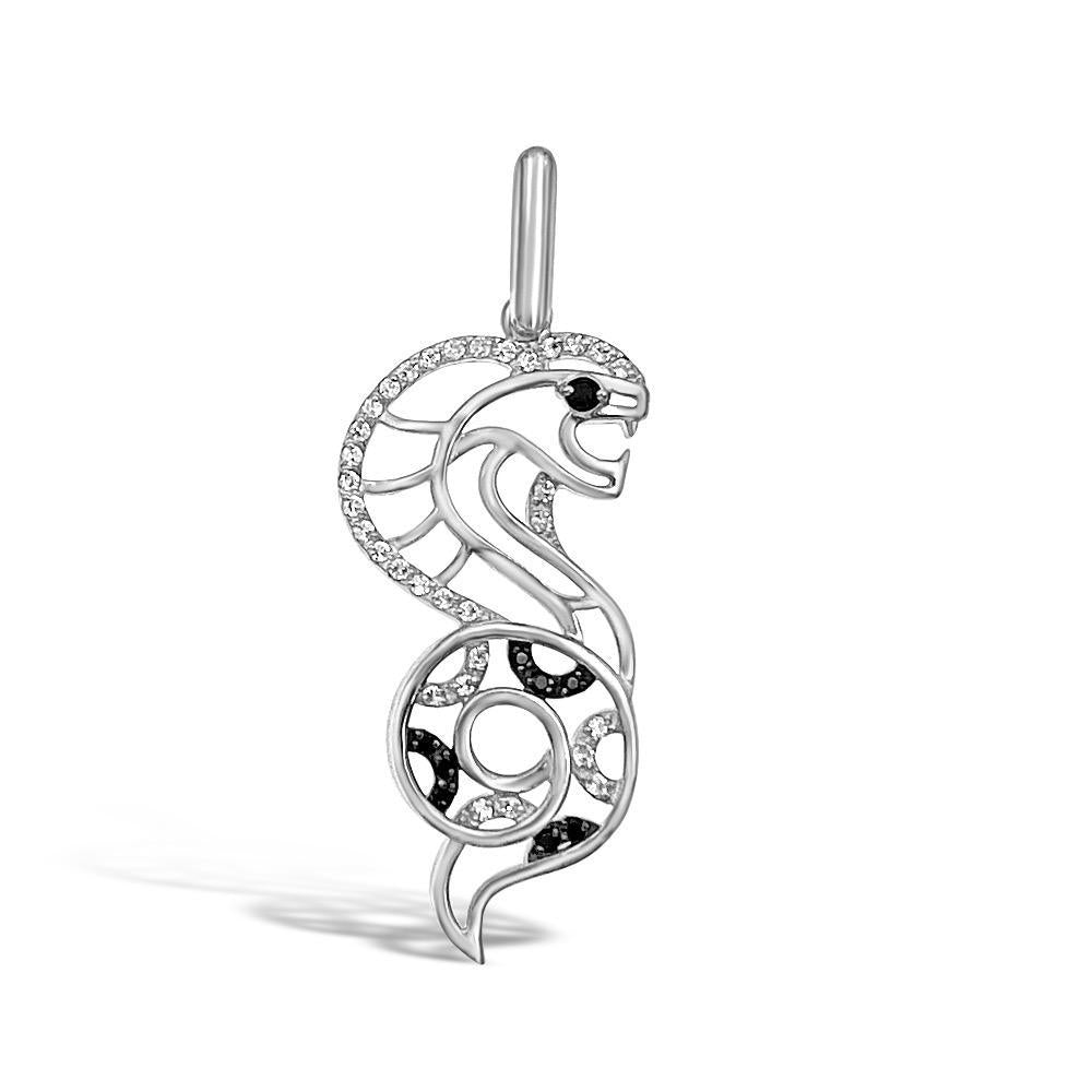 14k White Gold Snake Pendant Charm 1.5"