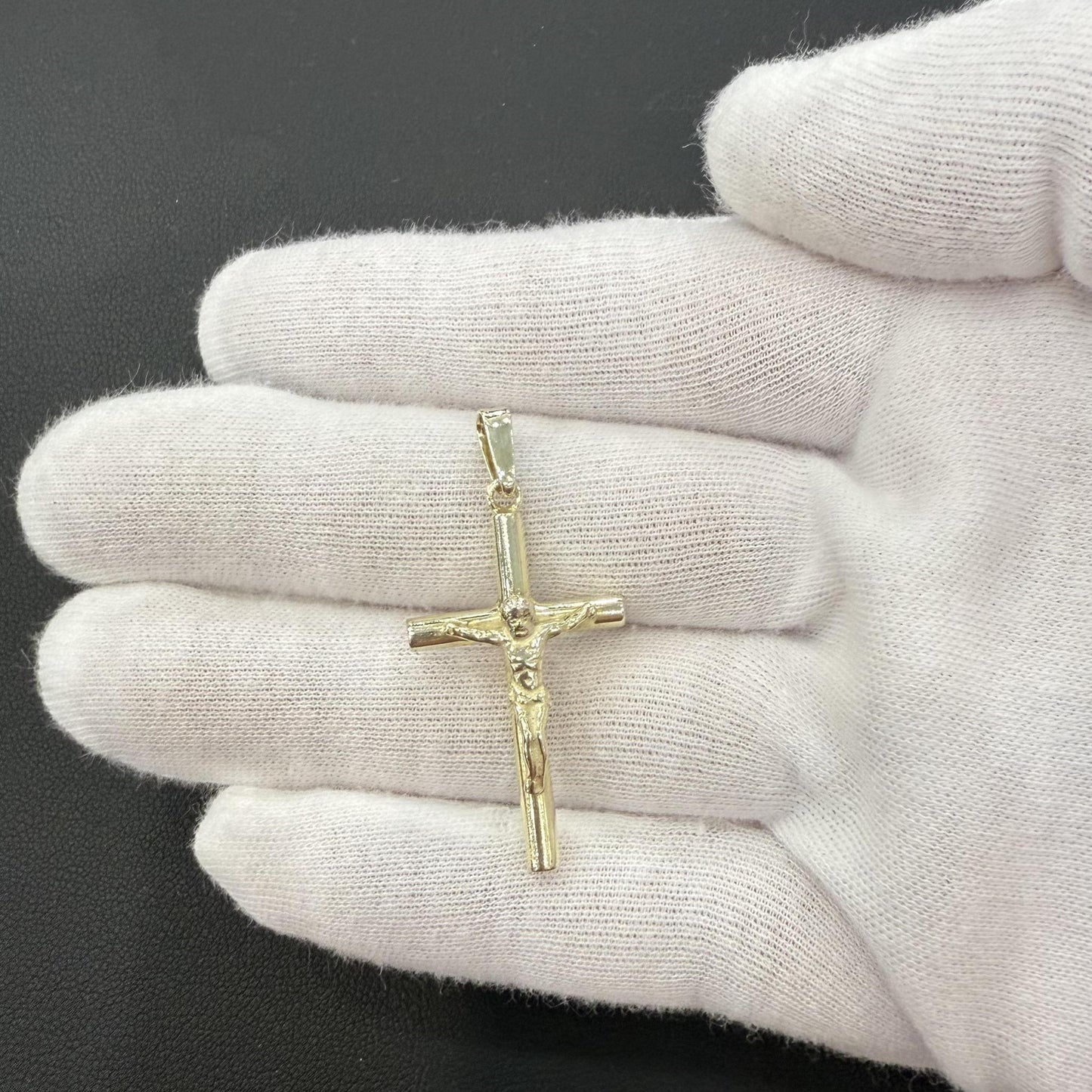 Cross Plain Pendant Charm 925 Sterling Silver Gold Plated 1.6"