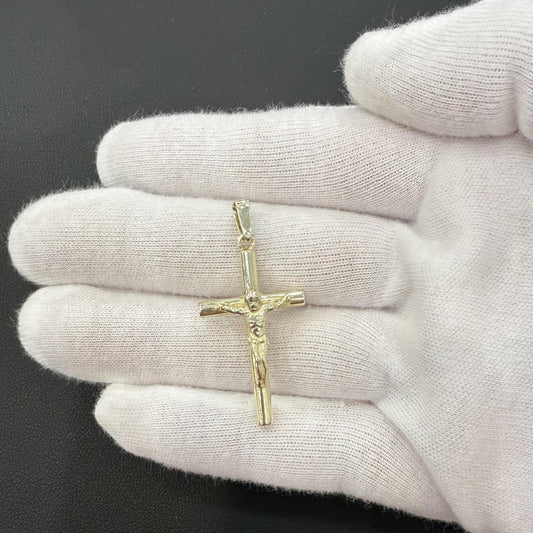 Cross Plain Pendant Charm 925 Sterling Silver Gold Plated 1.6"